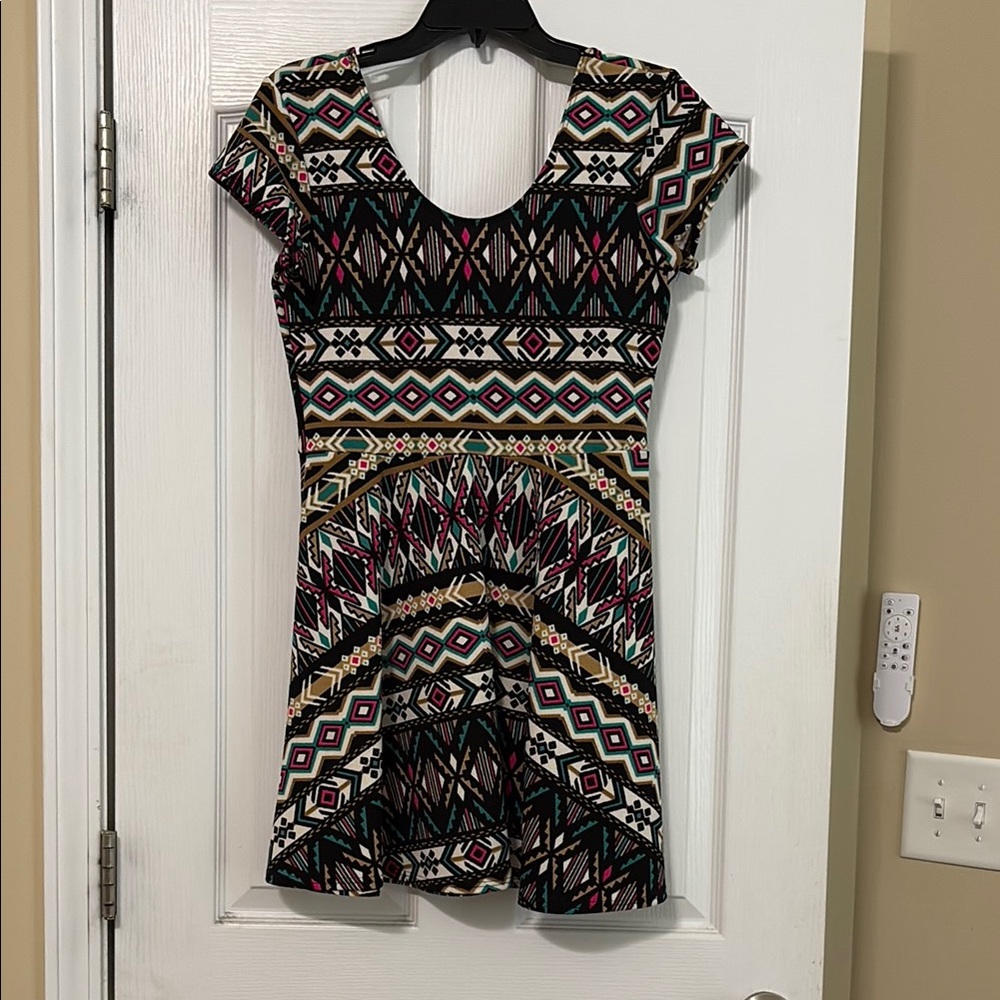 Planet Gold Black and White Fit and Flare Mini Dress